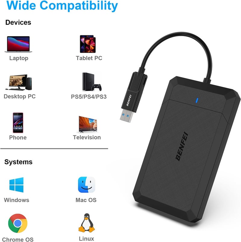 Benfei حاوية قرص صلب خارجي SATA إلى USB بدون أدوات بحجم 2.5 بوصة، متوافقة مع USB Type-C/Type-A لقرص SSD بحجم 2.5 بوصة (محسّنة لقرص SSD، تدعم UASP) - Image 3